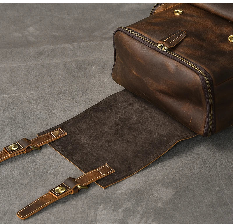 Vintage Crazy Horse Genuine Leather Hiking Backpack