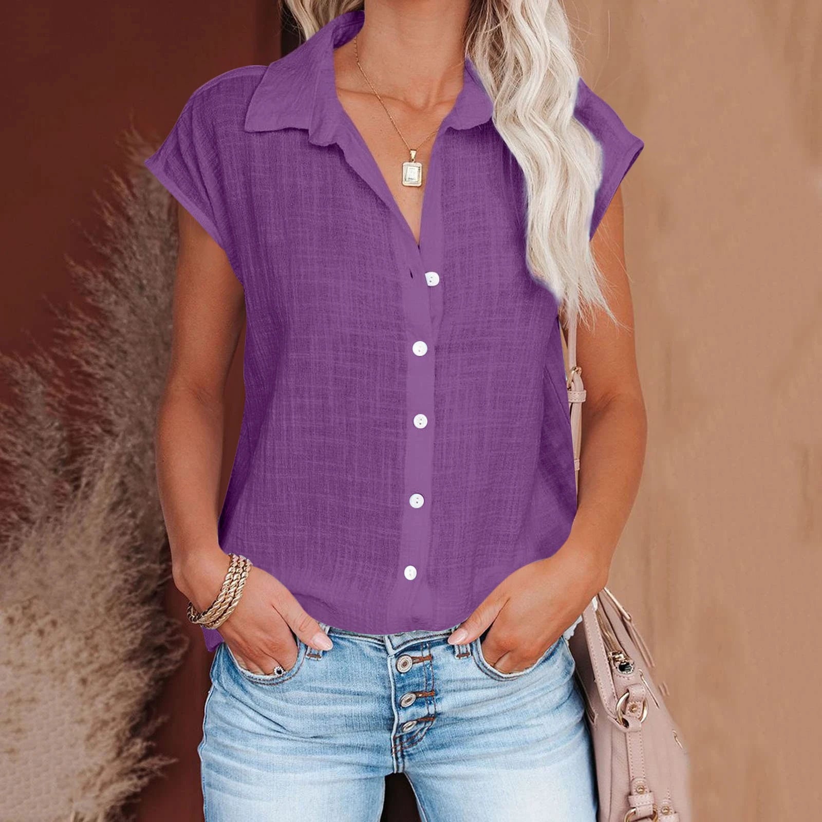 Women's Summer Solid Cotton Linen Shirt