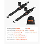2pcs 2ft/4ft Retractable Ratchet Straps w/S Hooks