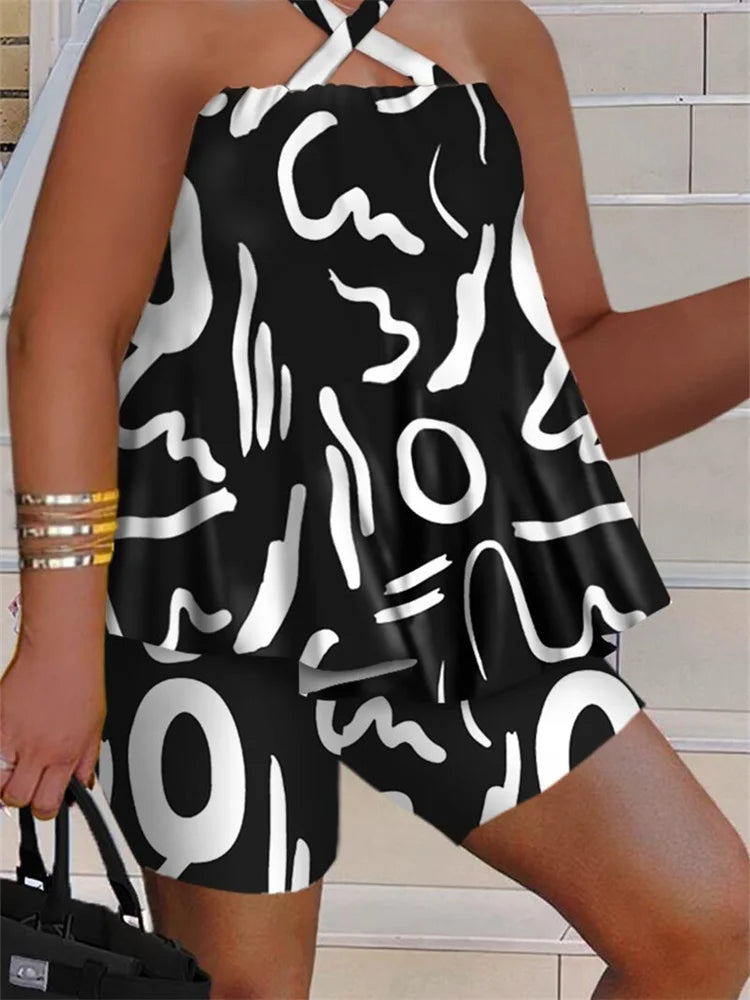 Women's Sleeveless Beach Printed Short Sets