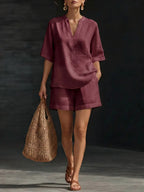 Women's Linen Loose Sleeve Shorts Set