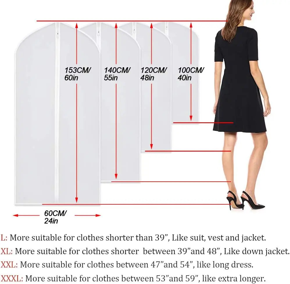 6 Sets Clear Plastic Garment Bags w/Zipper