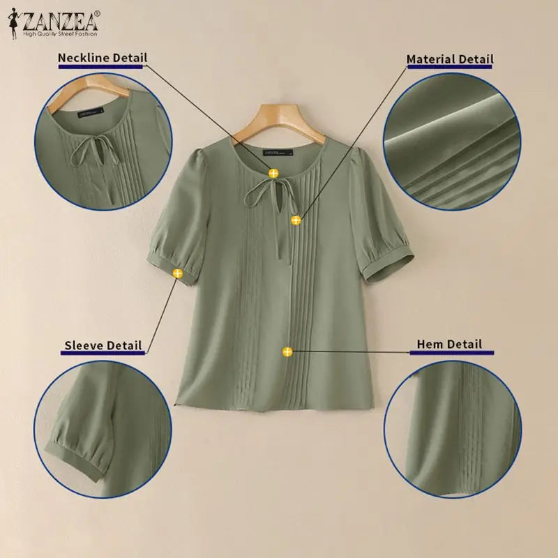 Women's Lace Up Blouse w/Puff Sleeves