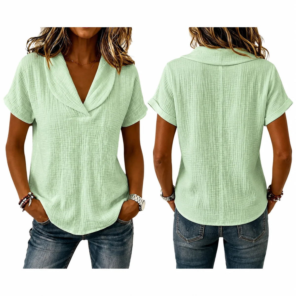 Women's Breathable Crinkle Cotton Linen Blouse