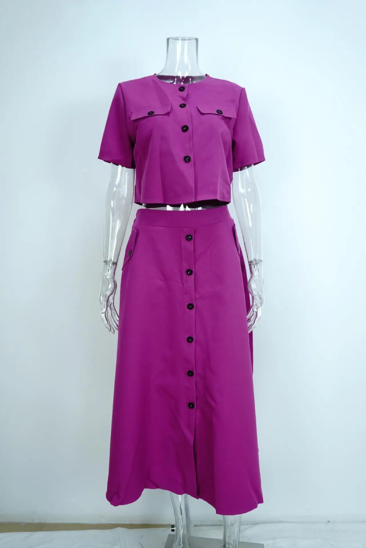 Women's Two Piece Summer Short Sleeve O-Neck Shirt and Skirt Set