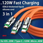 3 in 1 Micro USB iPhone Charging Cable 120W