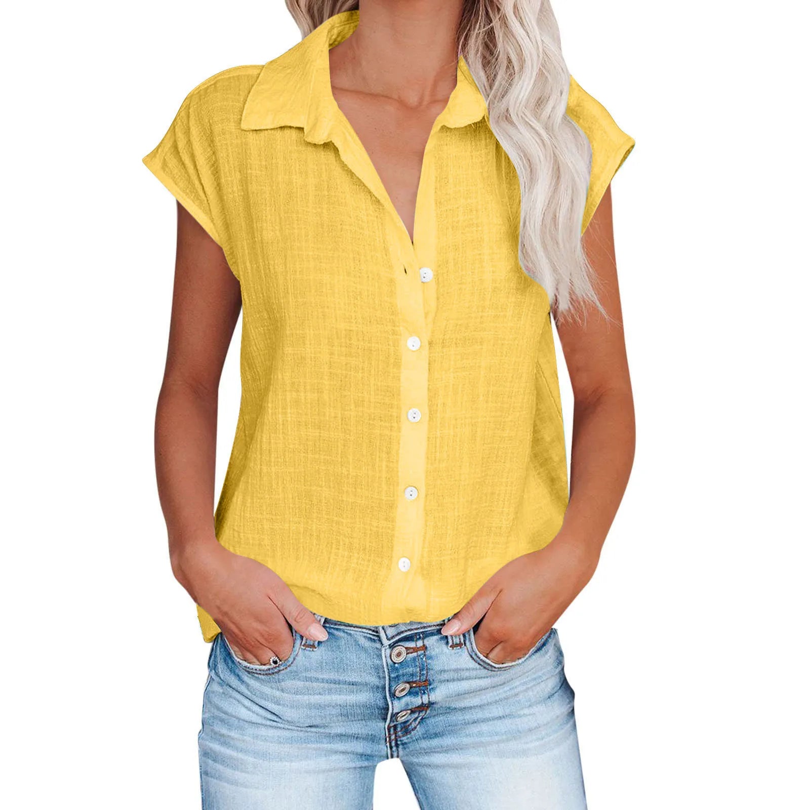 Women's Summer Solid Cotton Linen Shirt
