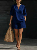 Women's Linen Loose Sleeve Shorts Set