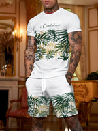 Men's Short Sleeve Palm Tree Print Shorts Set