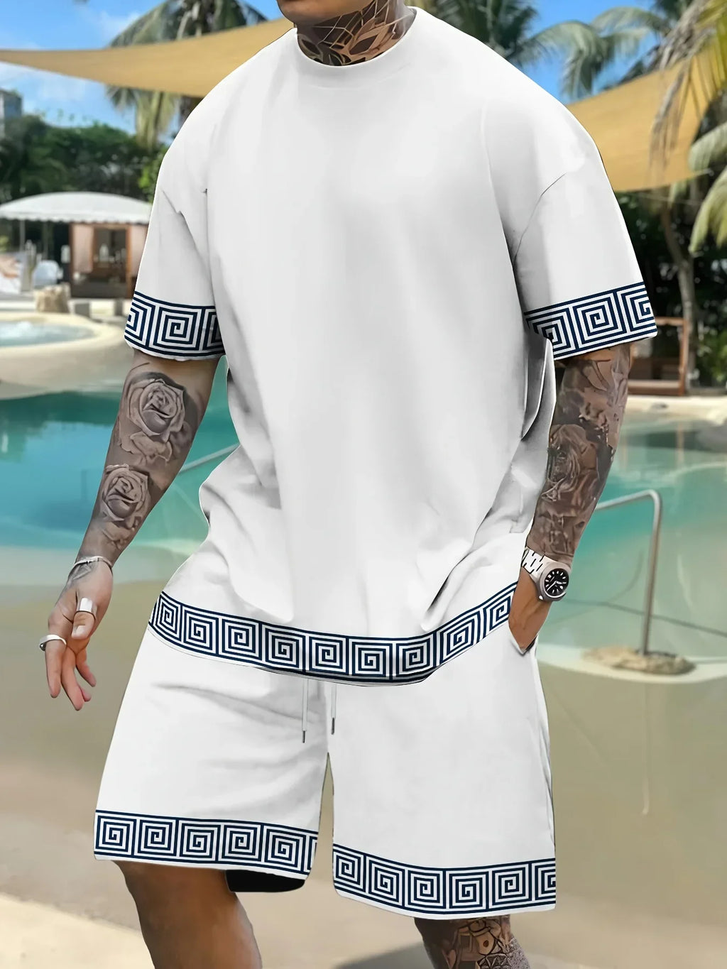 Men's 3D Printed Polyester Shorts Set