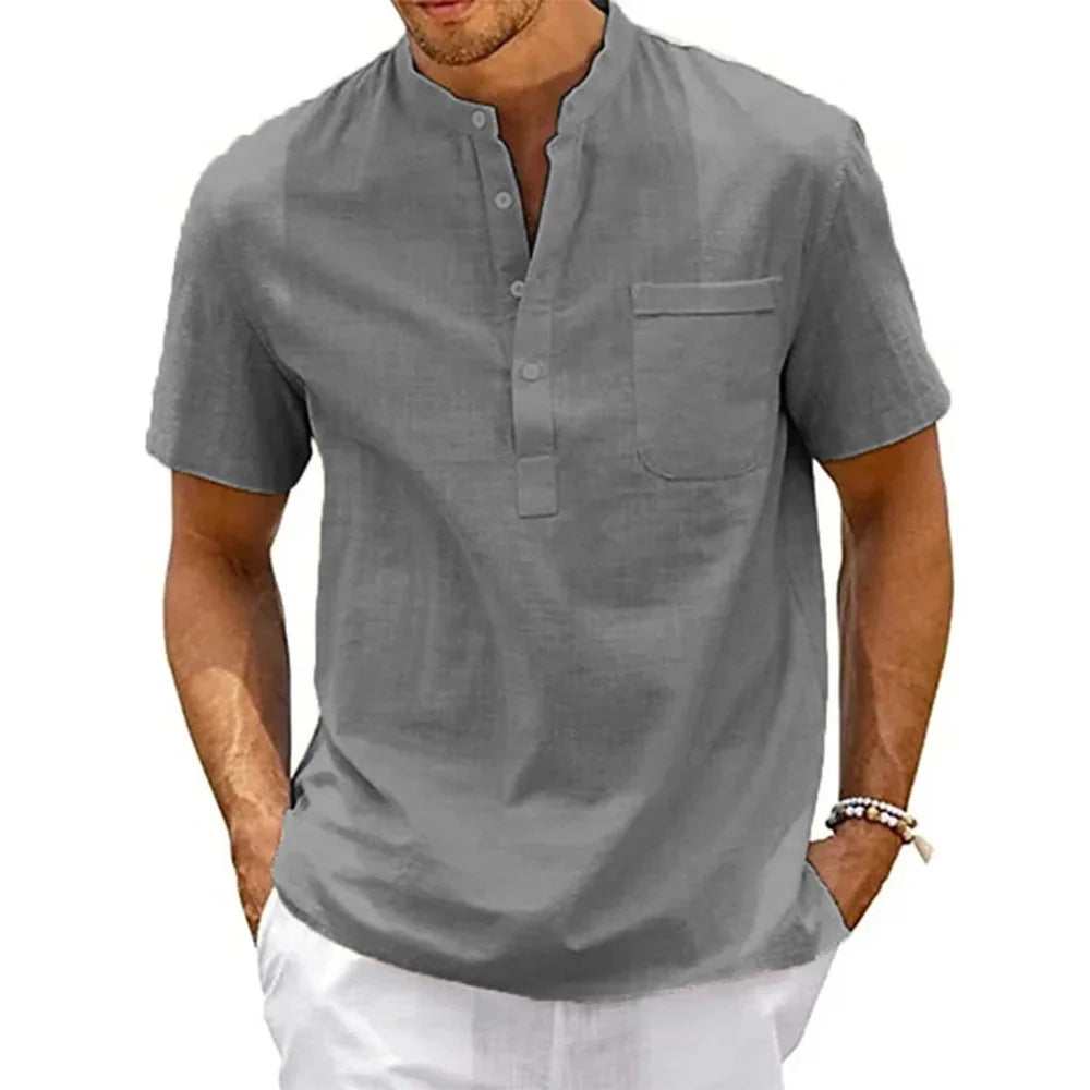 Men's Cotton Linen T-Shirt w/Pocket