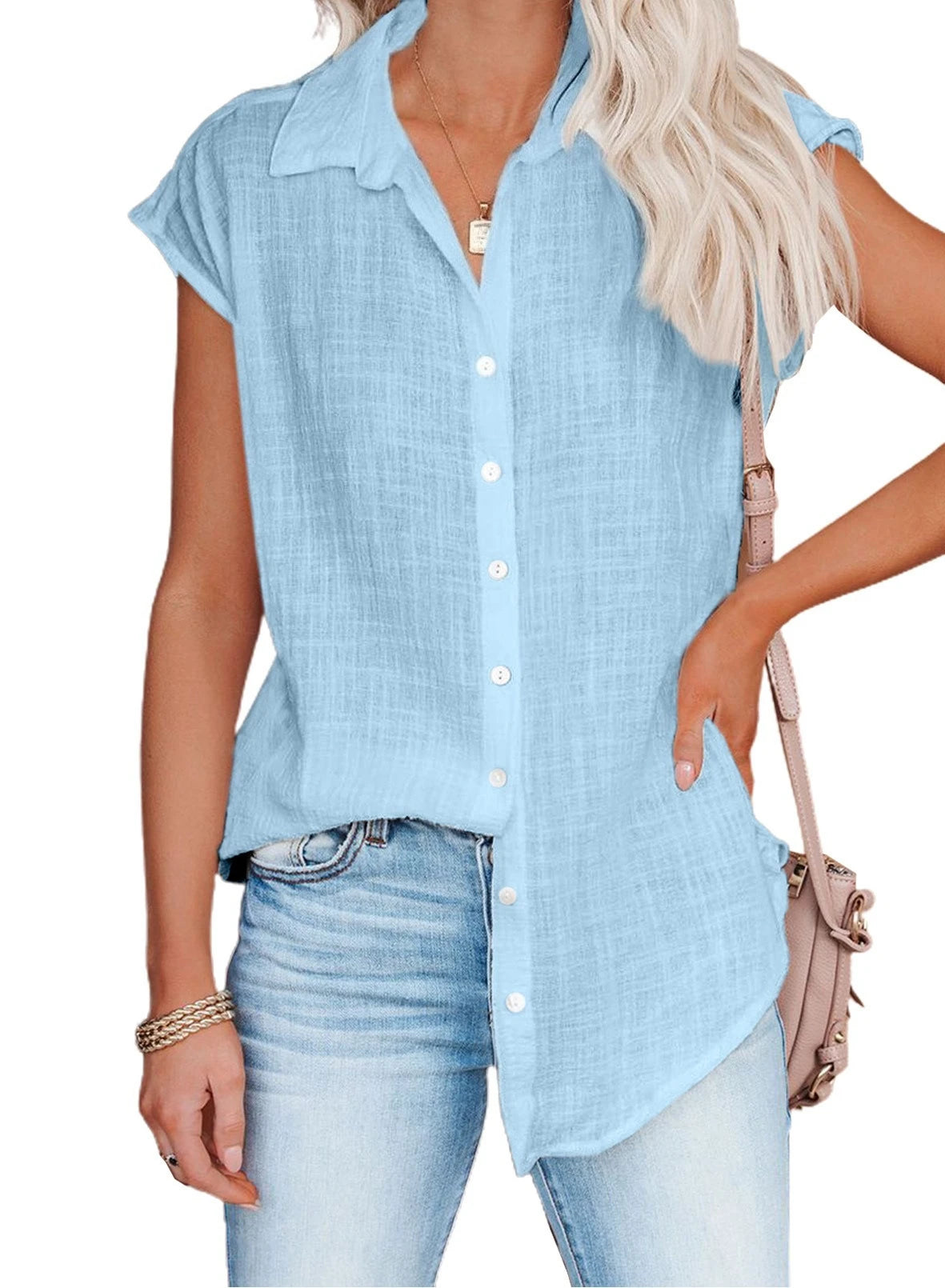 Women's Summer Solid Cotton Linen Shirt