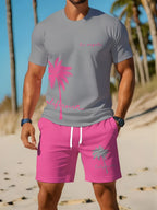 Men's Short Sleeve Palm Tree Print Shorts Set