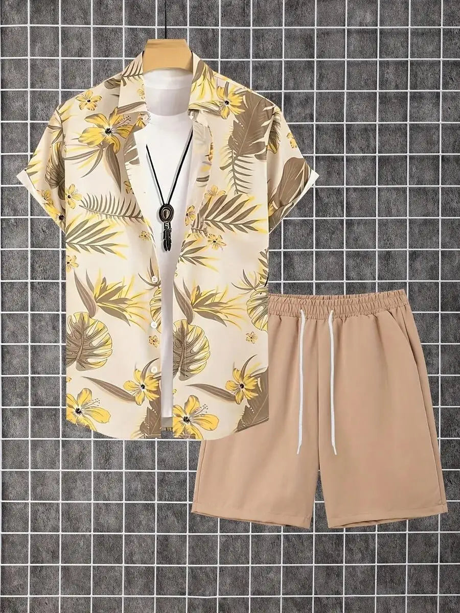 Men's Summer Hawaiian Shorts Set
