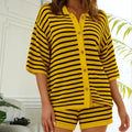 Women's Striped Color Patchwork Knitted Shorts Set