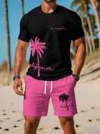 Men's Short Sleeve Palm Tree Print Shorts Set
