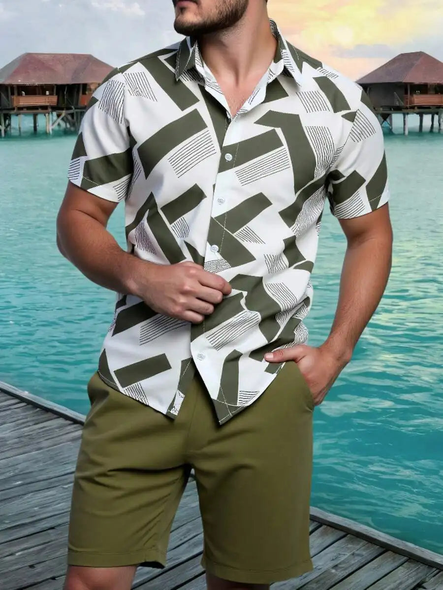 Men's Vacation Casual Short Sleeve Shirt Shorts Set