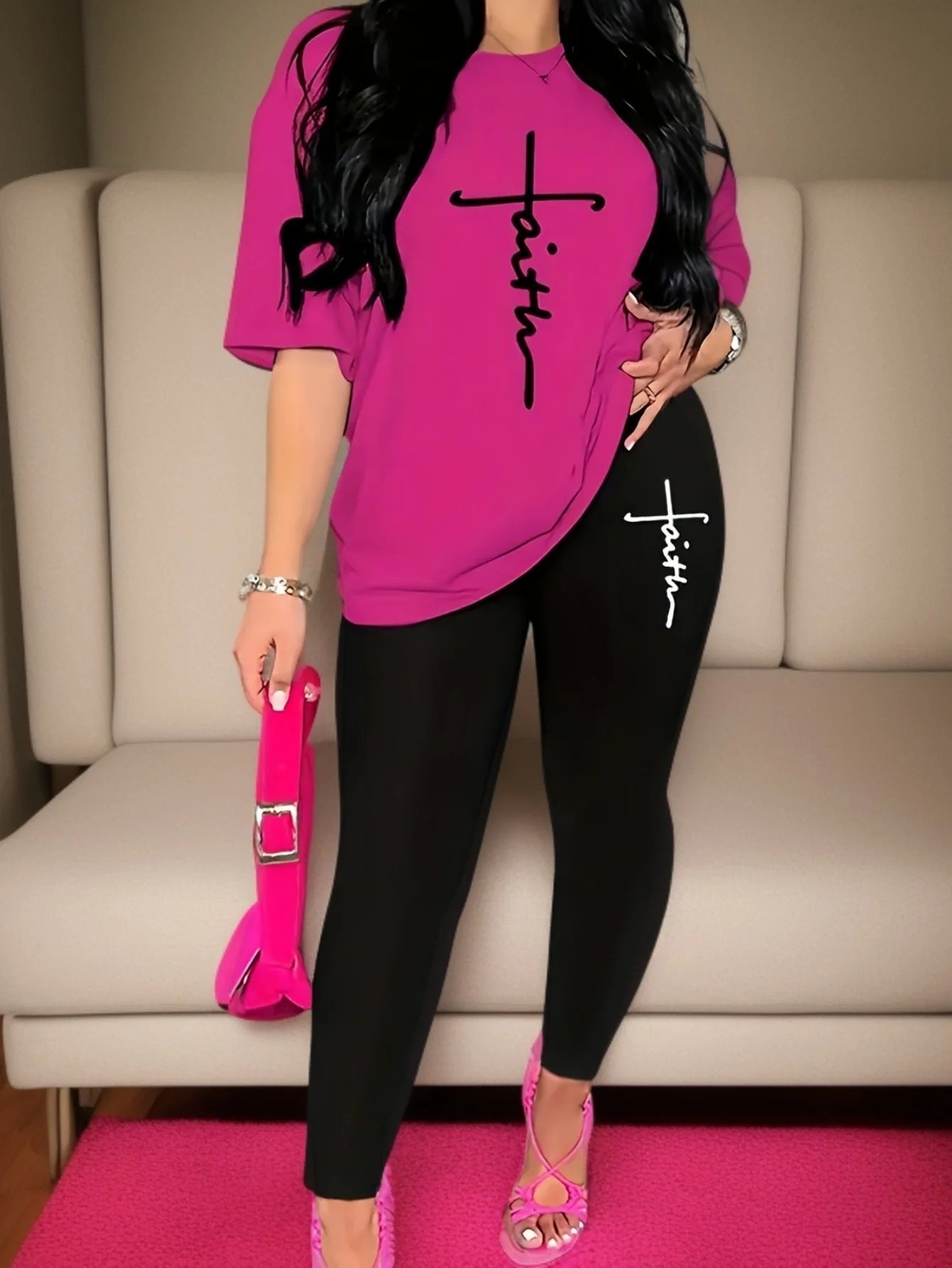 Women's T-Shirt Top & Medium Stretch Comfy Pants