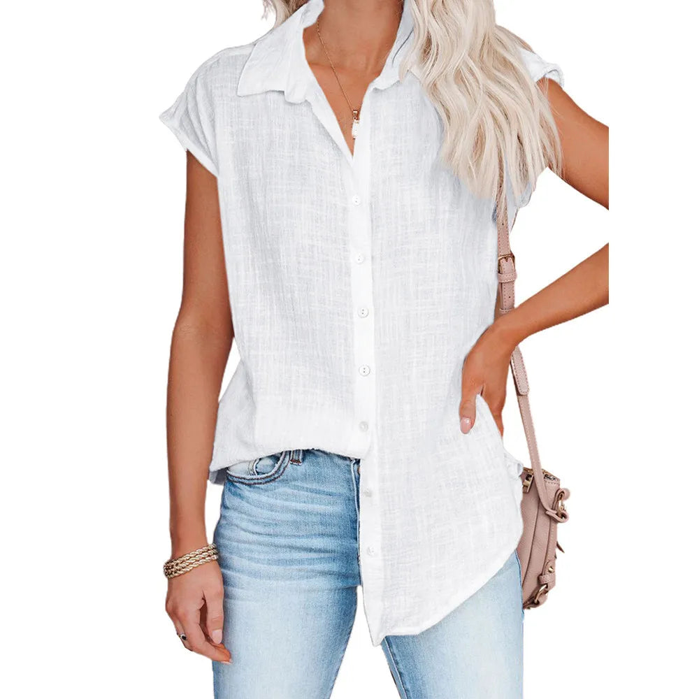 Women's Summer Solid Cotton Linen Shirt