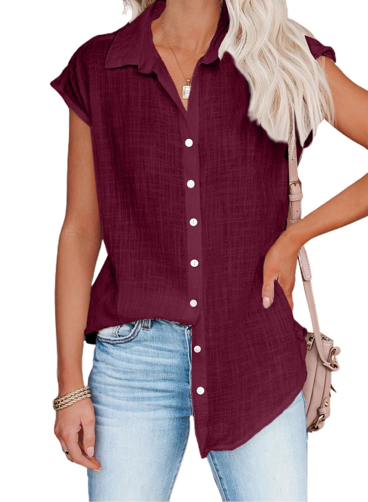 Women's Summer Solid Cotton Linen Shirt