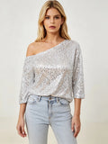 Women's Sequin Half-Sleeve Off Shoulder Glitter Blouse