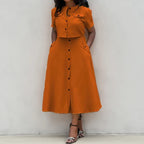 Women's Two Piece Summer Short Sleeve O-Neck Shirt and Skirt Set
