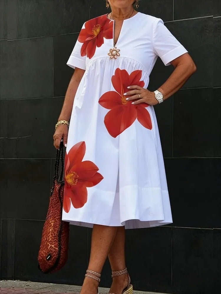 Women's Short Sleeve Pleated A-Line Dress