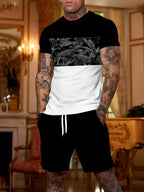 Men's Short Sleeve Palm Tree Print Shorts Set