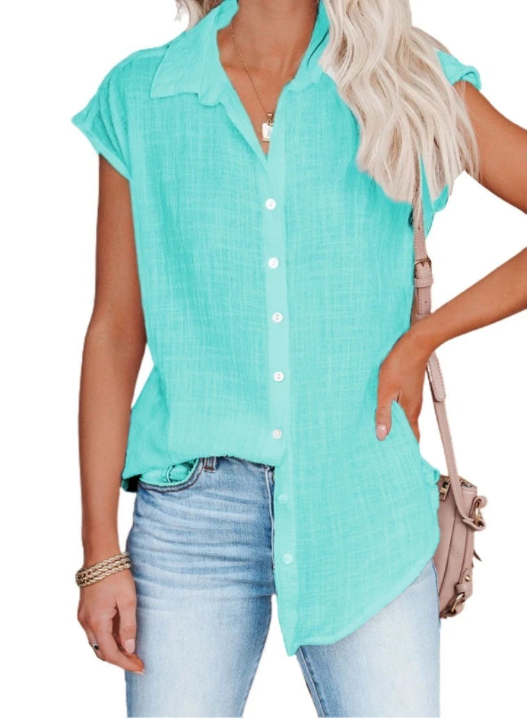 Women's Summer Solid Cotton Linen Shirt