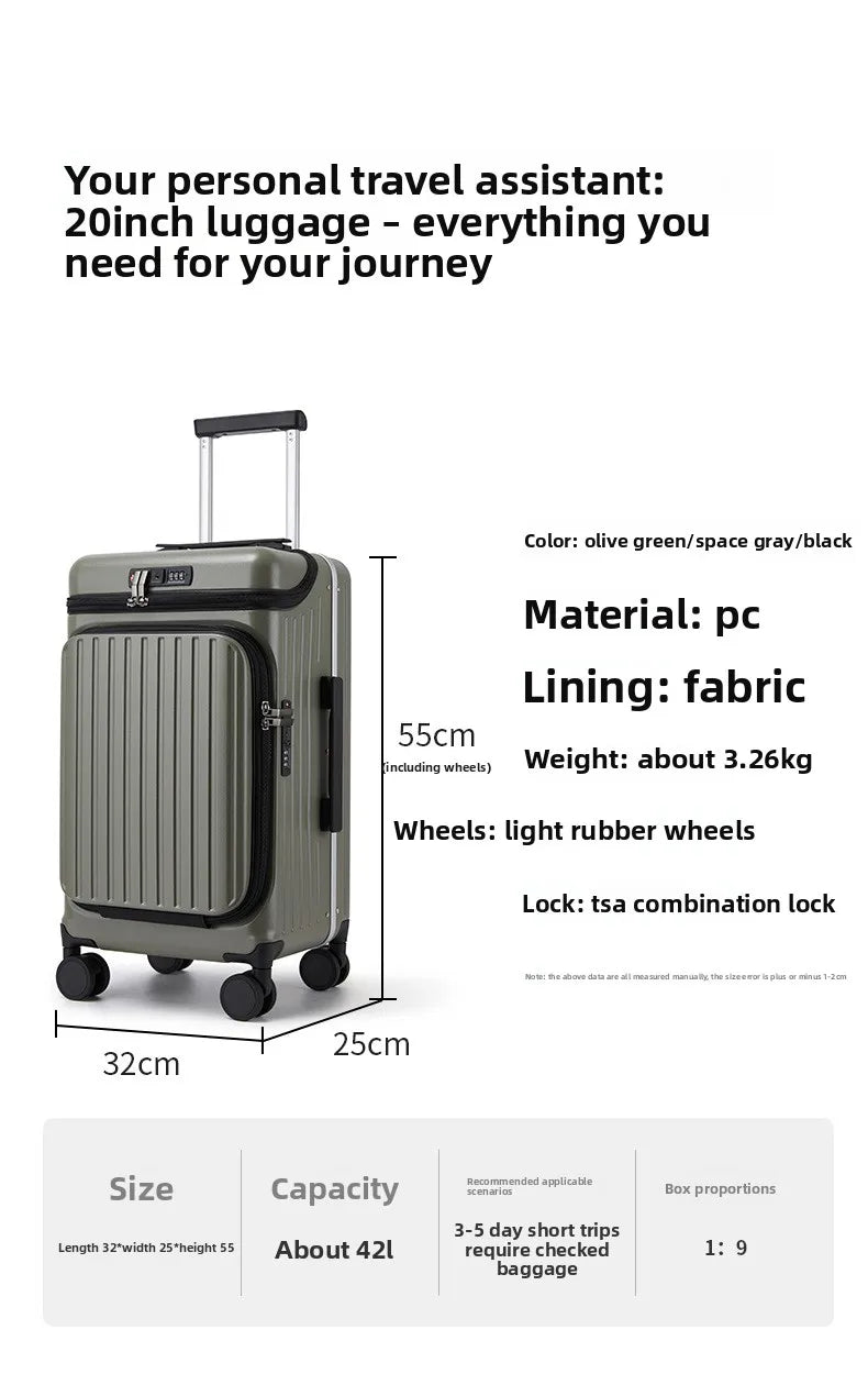 20" Multifunctional Front Opening Carry-on Luggage