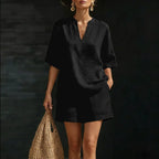 Women's Linen Loose Sleeve Shorts Set