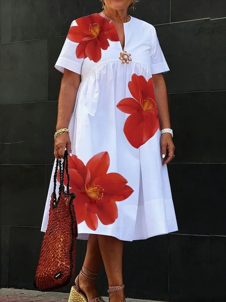 Women's Short Sleeve Pleated A-Line Dress