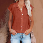 Women's Summer Solid Cotton Linen Shirt