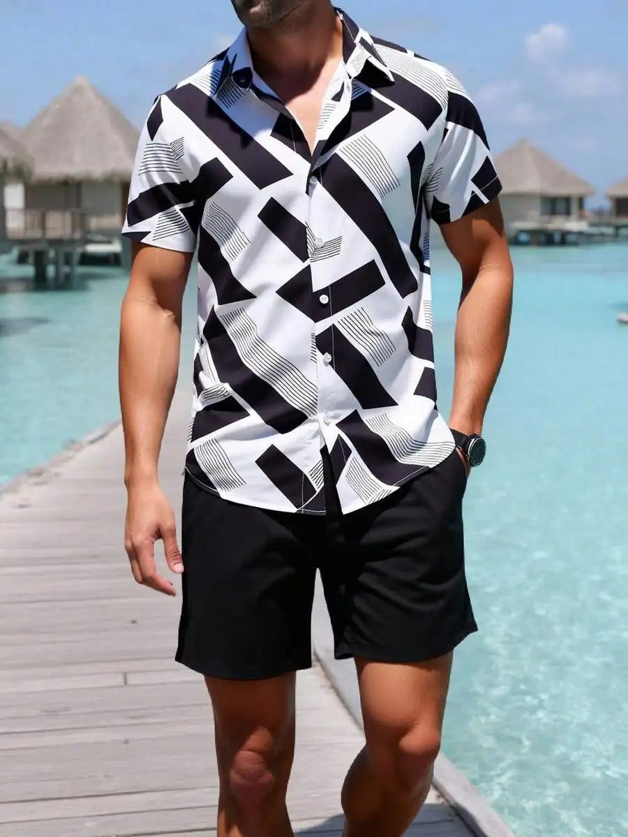 Men's Vacation Casual Short Sleeve Shirt Shorts Set