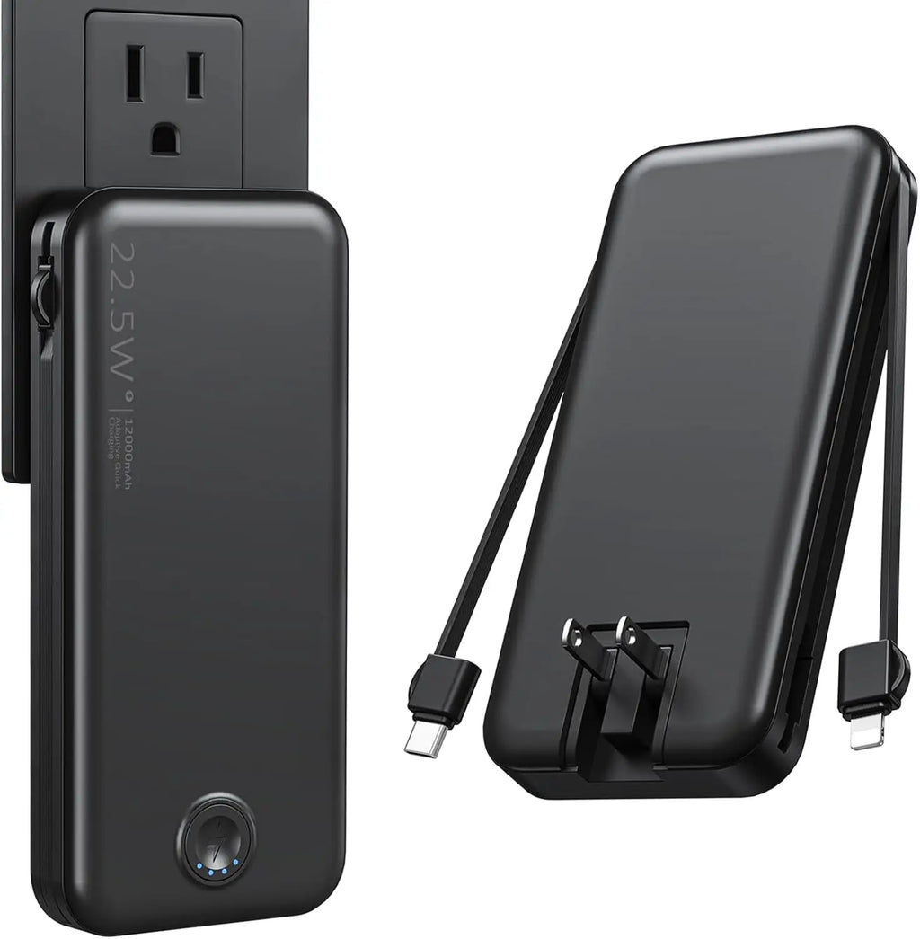 Portable Wall Charger w/Built-in Charging Cables