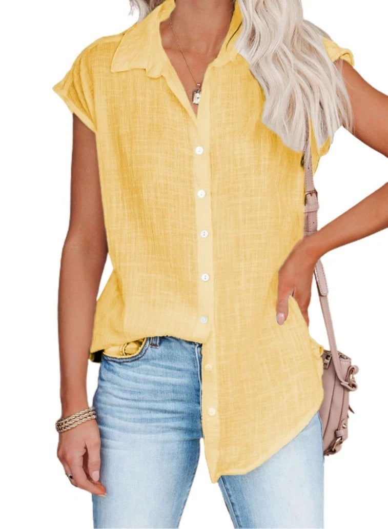 Women's Summer Solid Cotton Linen Shirt
