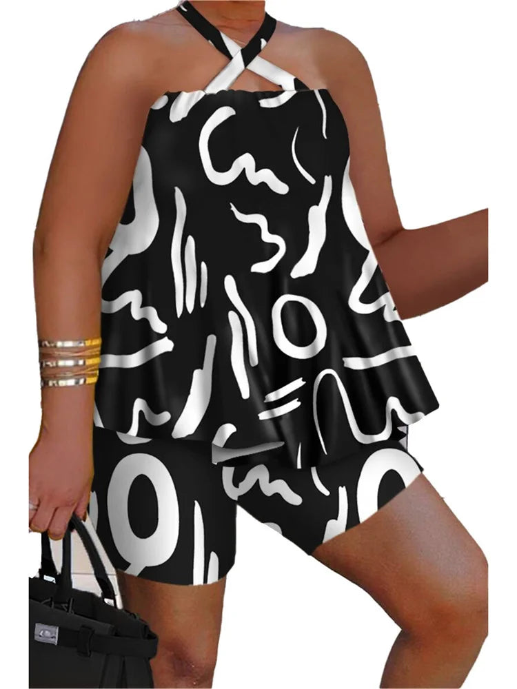 Women's Sleeveless Beach Printed Short Sets
