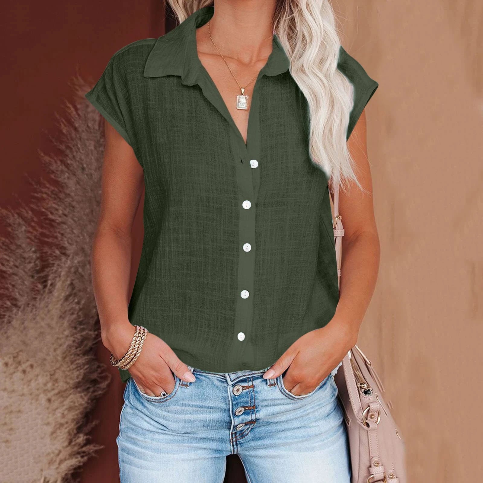 Women's Summer Solid Cotton Linen Shirt