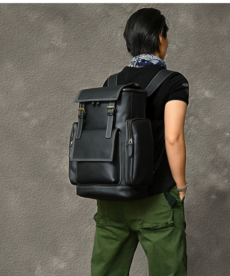 Vintage Crazy Horse Genuine Leather Hiking Backpack