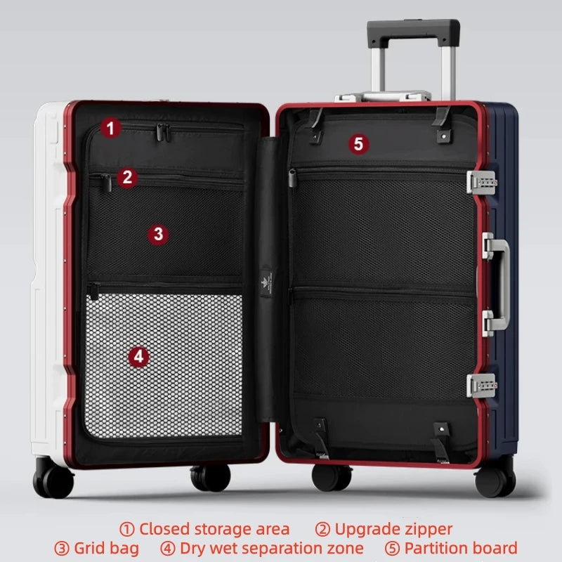 20/24/26" Front Opening Pocket Aluminum Frame Luggage