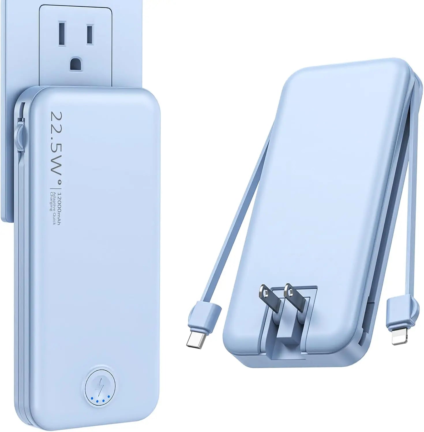 Portable Wall Charger w/Built-in Charging Cables