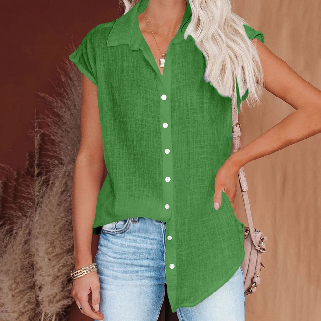 Women's Summer Solid Cotton Linen Shirt