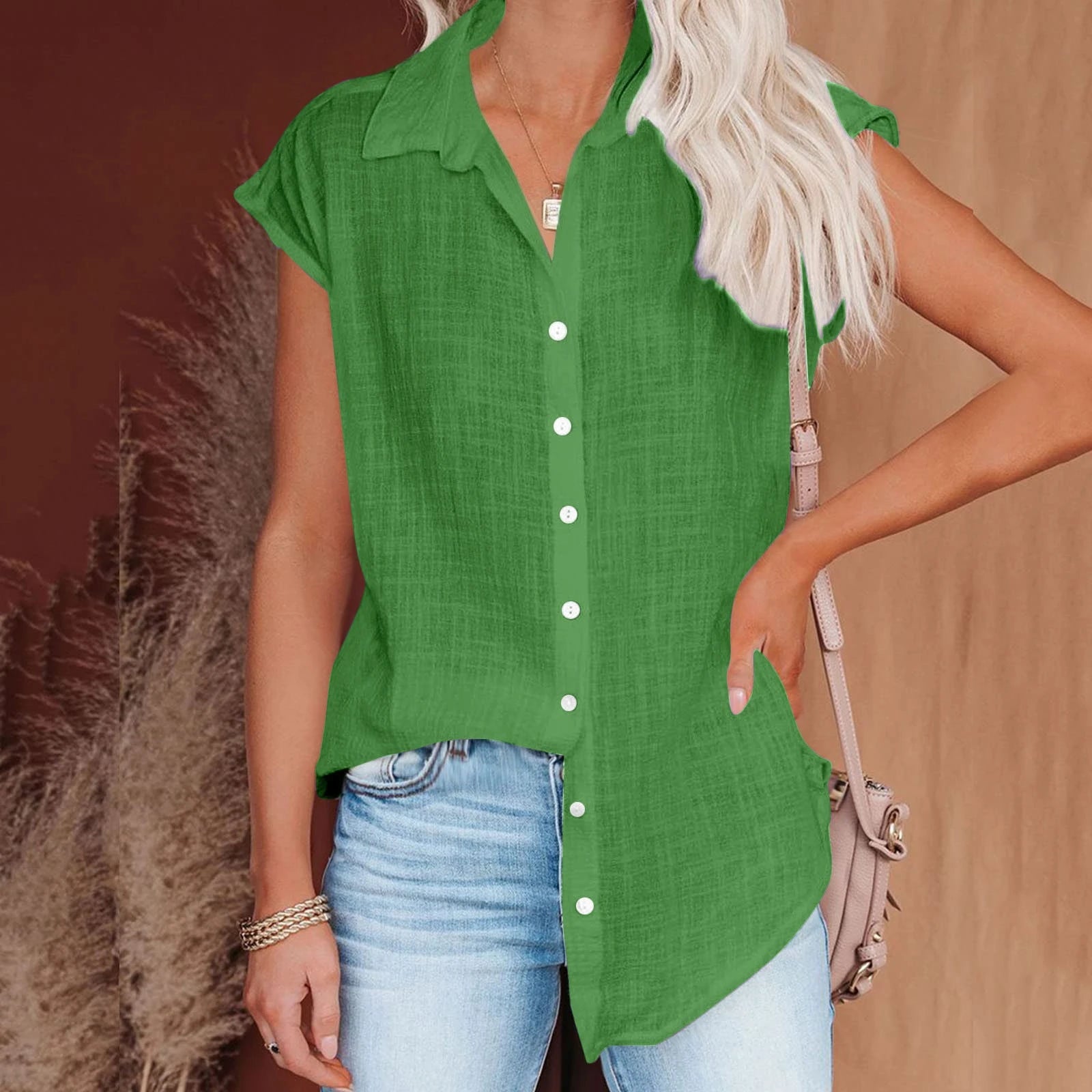 Women's Summer Solid Cotton Linen Shirt