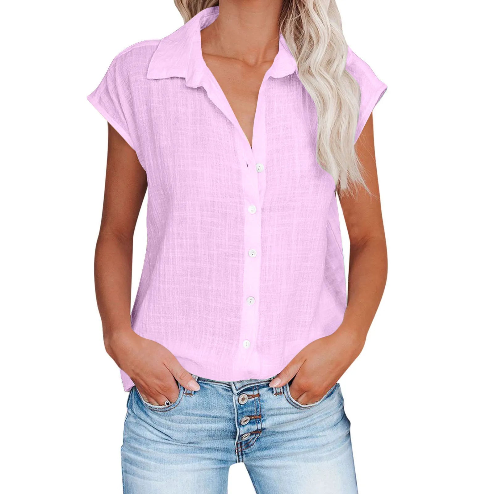 Women's Summer Solid Cotton Linen Shirt