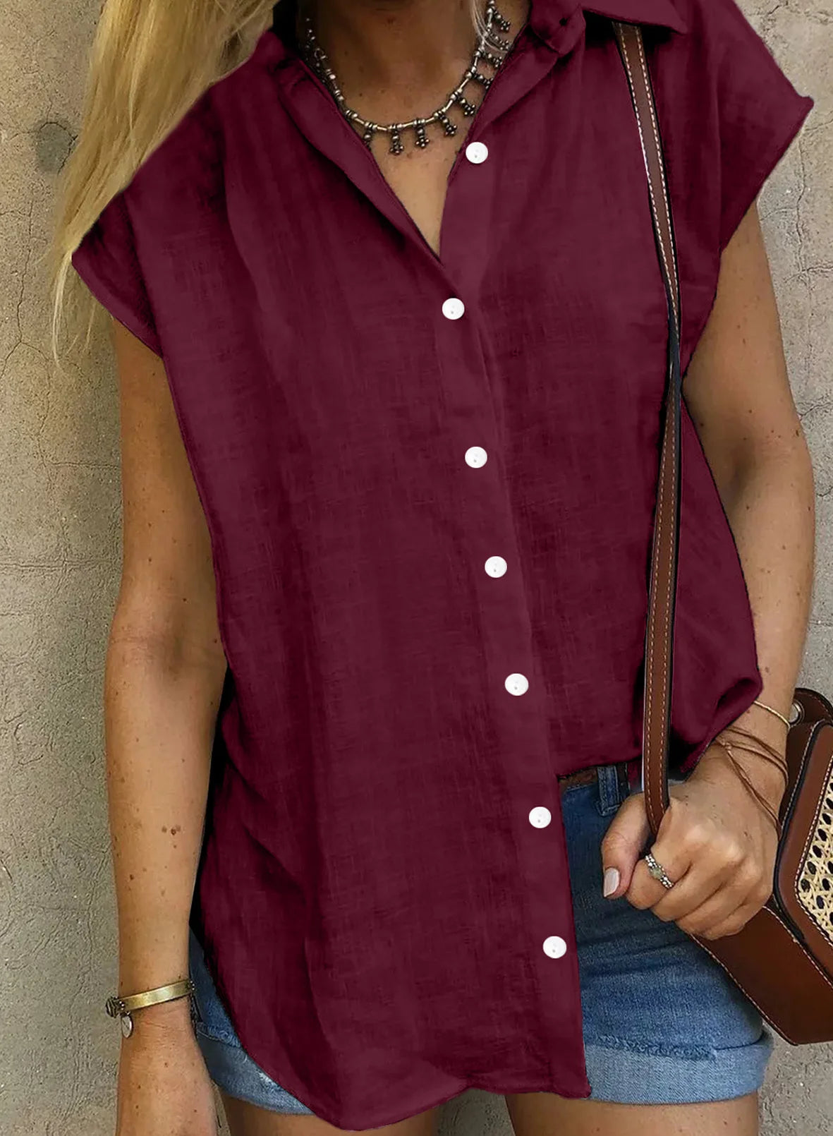 Women's Summer Solid Cotton Linen Shirt