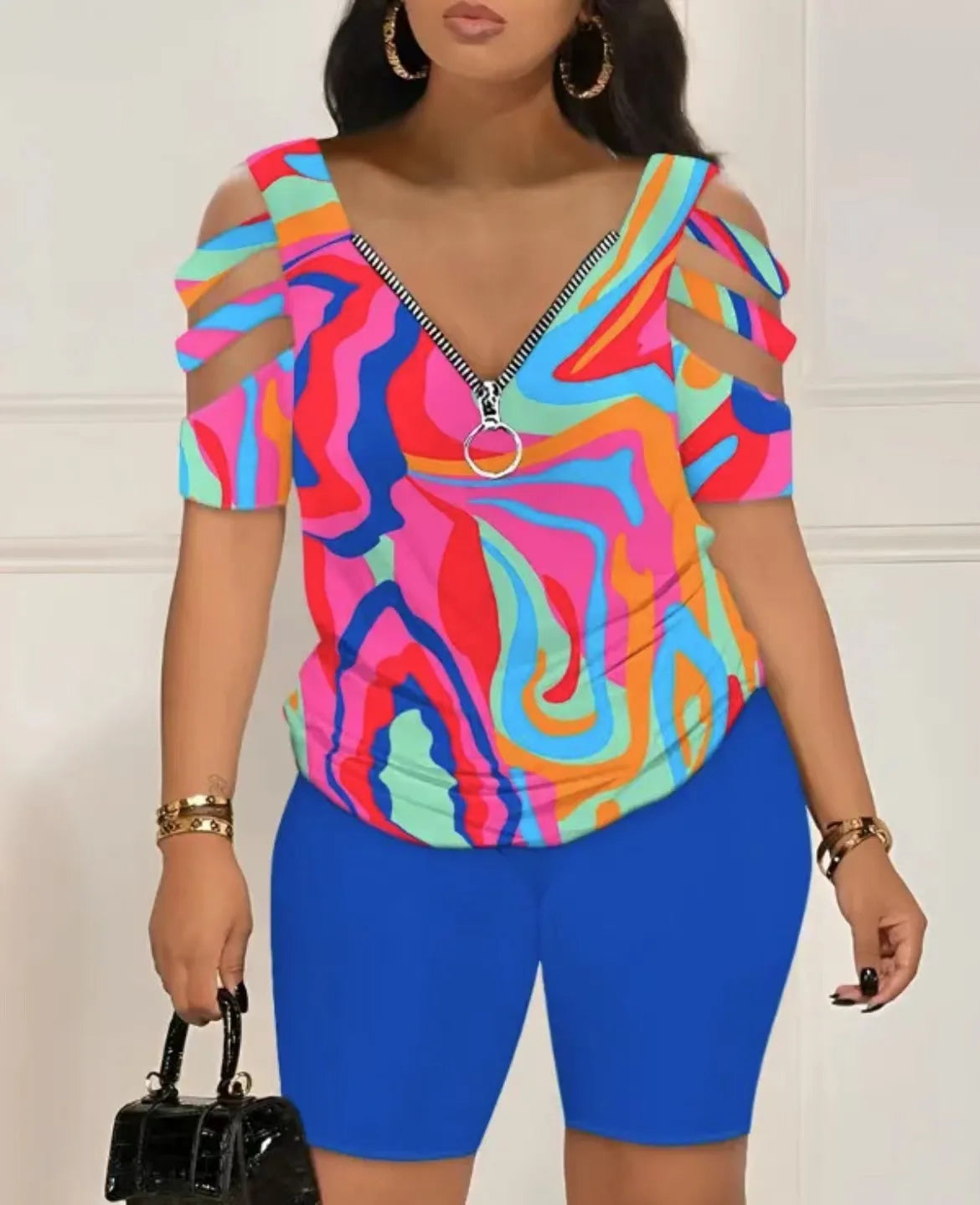 Women's Fashion Sexy Out T-Shirt and Shorts