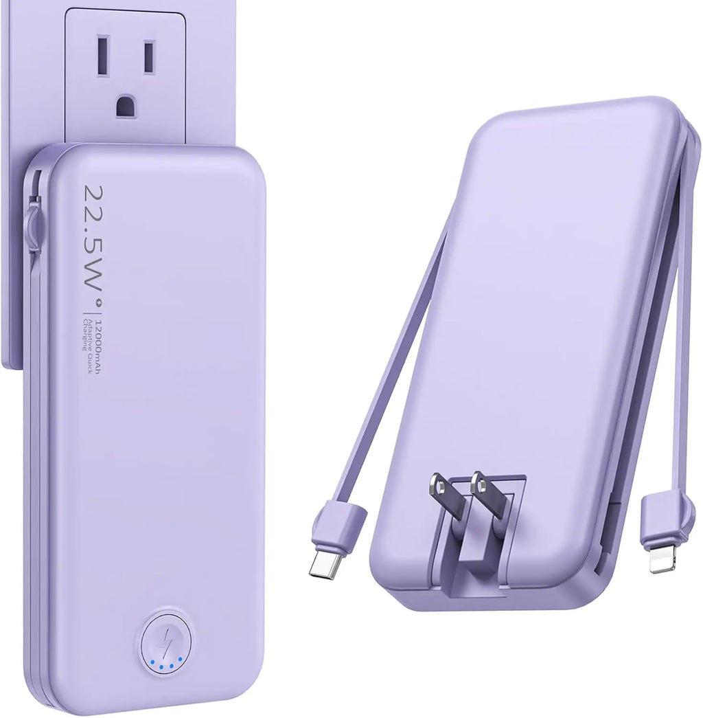 Portable Wall Charger w/Built-in Charging Cables