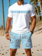 Men's Short Sleeve Palm Tree Print Shorts Set