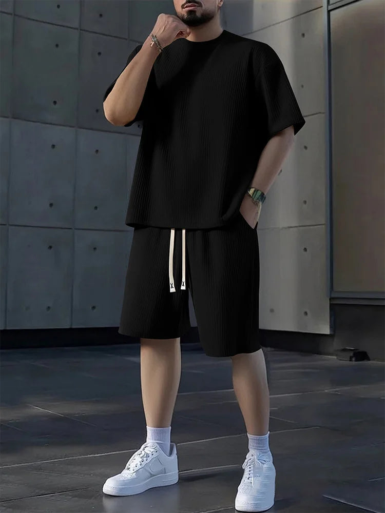 Men's 8-Piece Crew Neck Short Sleeve Shorts Set