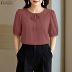 Women's Lace Up Blouse w/Puff Sleeves
